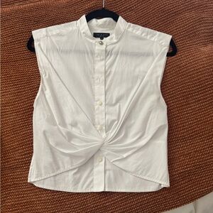 rag & bone White Sleeveless Twist-Front Button-Up Blouse